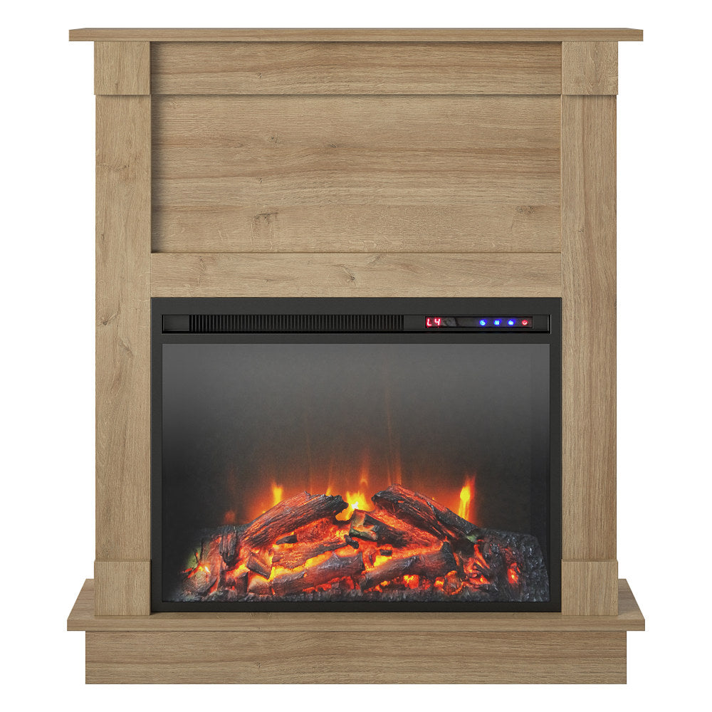 Ameriwood Home Ellsworth Fireplace With Mantel, 31-15/16inH x 31-11/16inW x 7-13/16inD, Natural