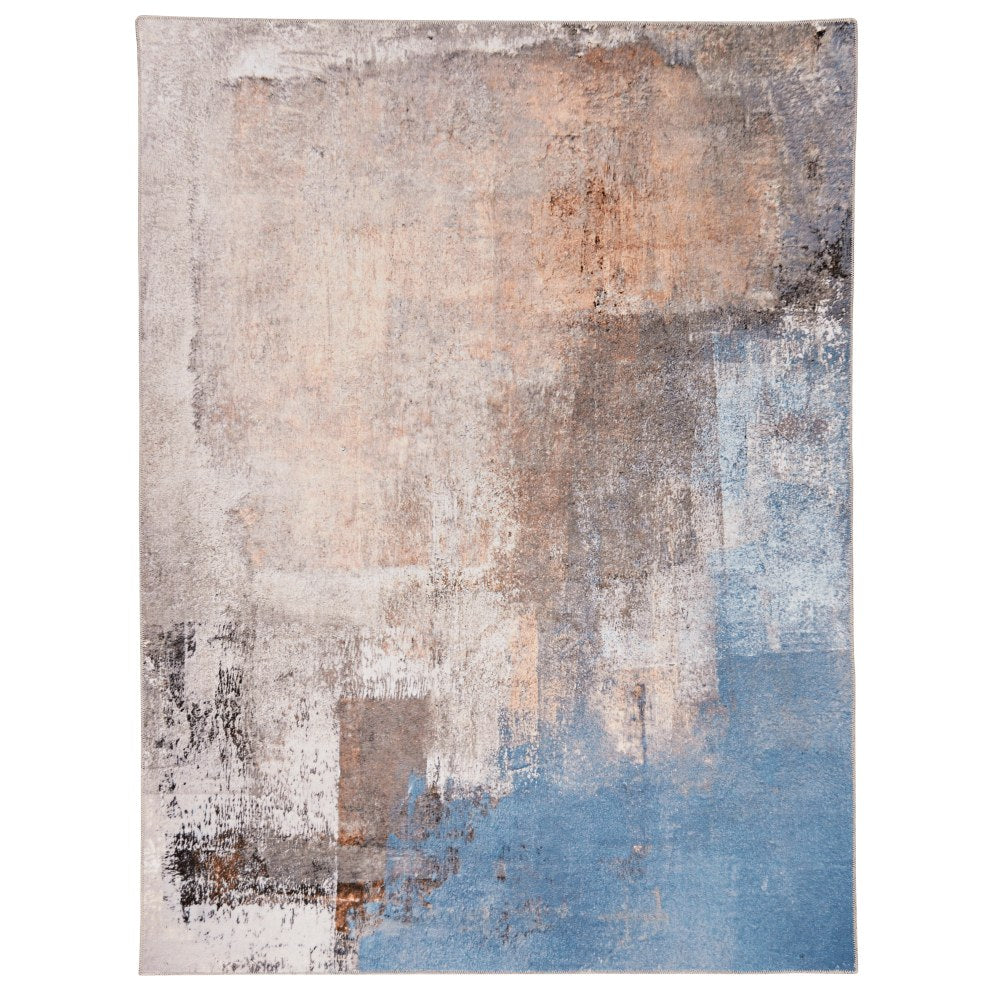Linon Washable Area Rug, 3ft x 5ft, Durand Beige/Blue