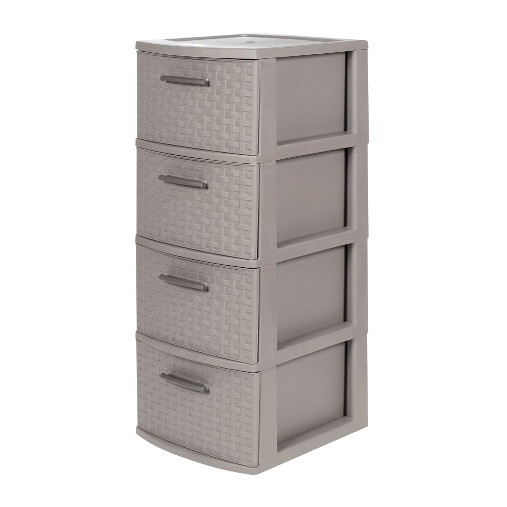 Inval By MQ 32inH 4-Drawer Rattan Storage Cabinet, Taupe