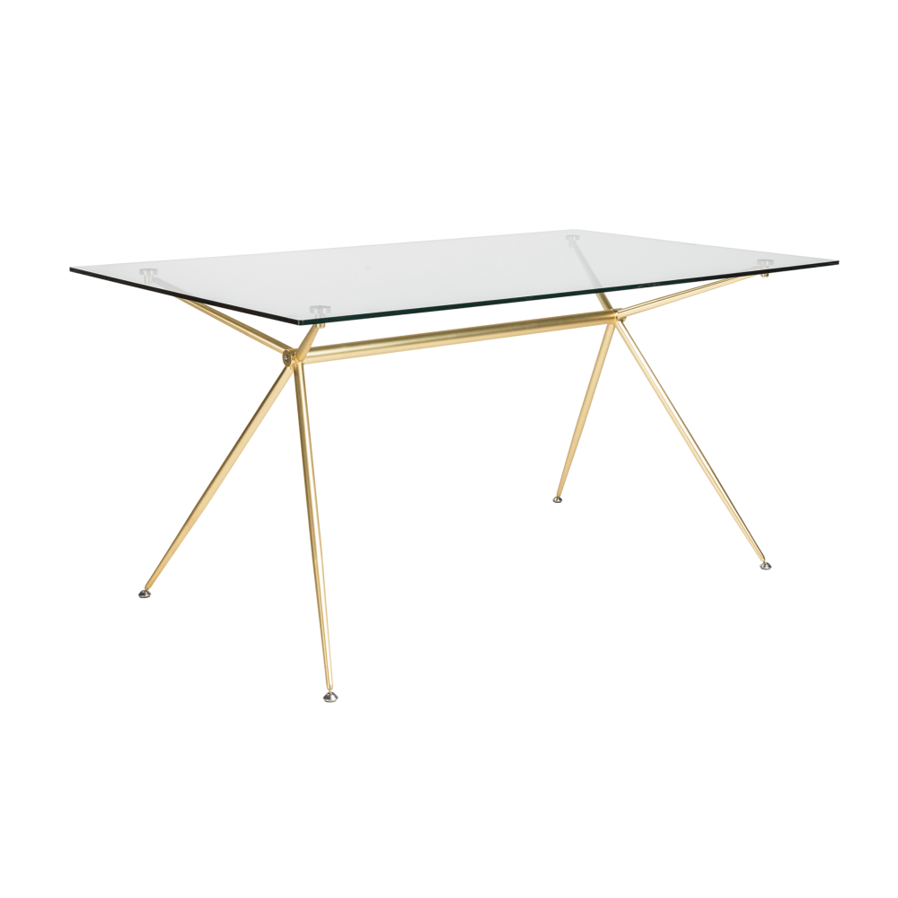 Eurostyle Atos Dining Table, 29-3/4inH x 60inW x 36inD, Matte Brushed Gold/Clear