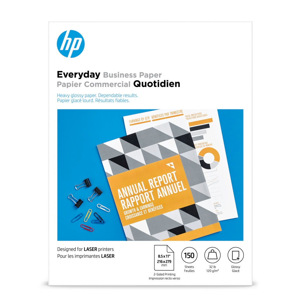 HP Everyday Business Paper for Laser Printers, Glossy, Letter Size (8 1/2in x 11), Heavy 32 Lb, Pack Of 150 Sheets (4WN08A)