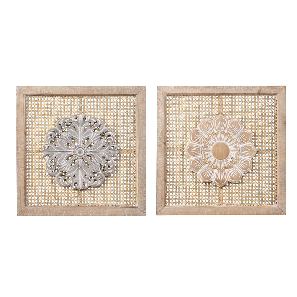 SEI Lamsting Decorative Wall Panels, 20inH x 20inW x 1inD, Natural/Distressed White, Set Of 2 Panels