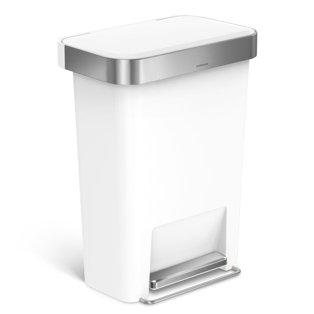 simplehuman Rectangular Step Can With Liner Pocket, 12 Gallons, White