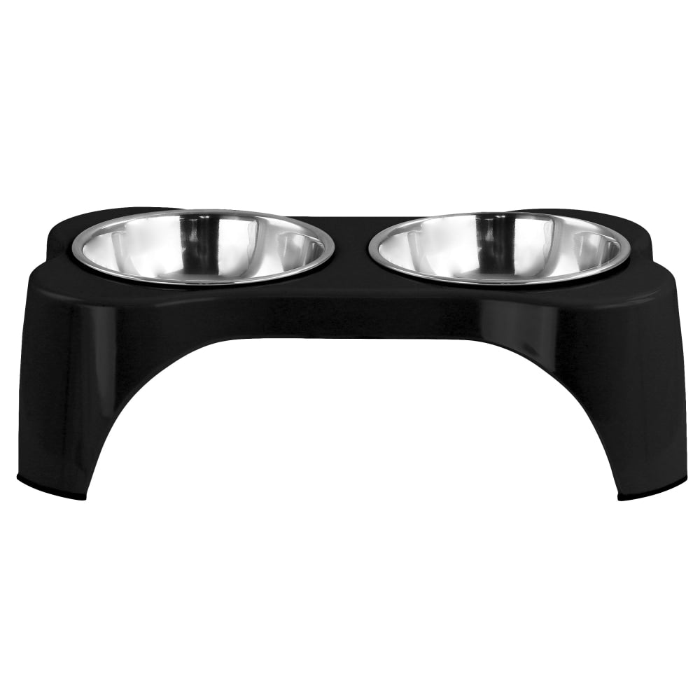 Gibson Home Bow Wow Meow 3-Piece Elevated Pet Bowl Dinner Set, Black