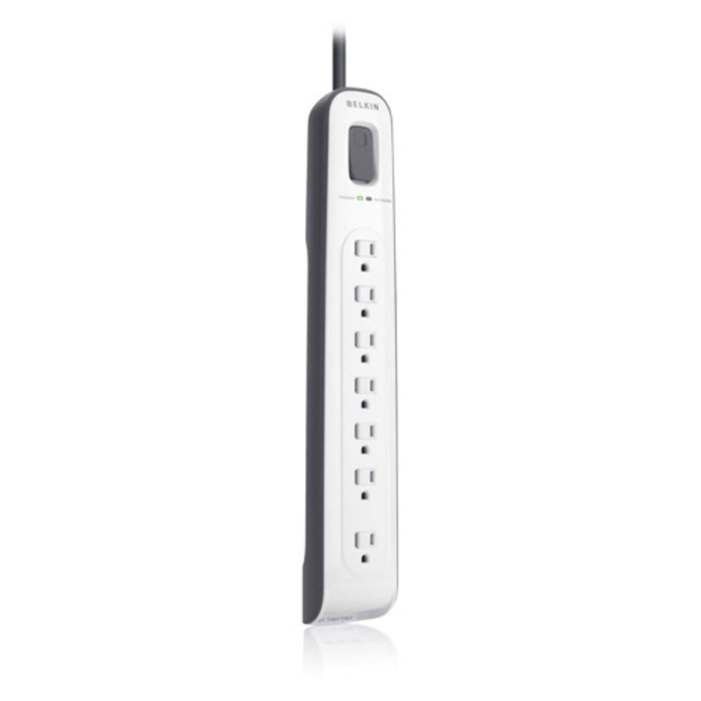 Belkin 7-Outlet AV Surge Protector with 12-Ft Power Cord and Telephone Protection, 2000 Joules (BV107200-12),White - 7 x AC Power - 1875 VA - 2280 J - 125 V AC Input - 125 V AC Output - 102 kA - Fax/Modem/Phone - 12 ft