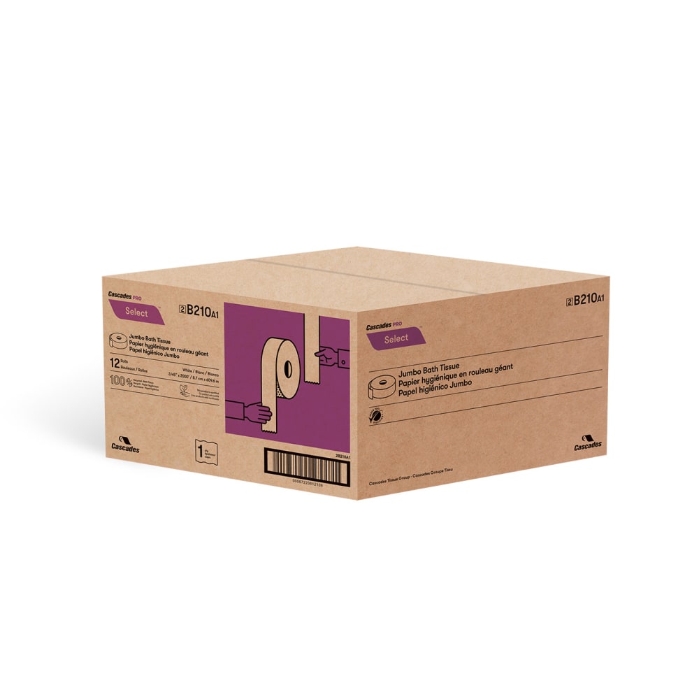 Cascades PRO Select Jumbo Roll 1-Ply Toilet Paper, 2000ft Per Roll, Pack Of 12 Rolls
