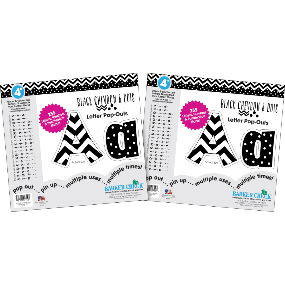 Barker Creek Letter Pop-Outs, 4in, Black Chevron Dots, Pack Of 510