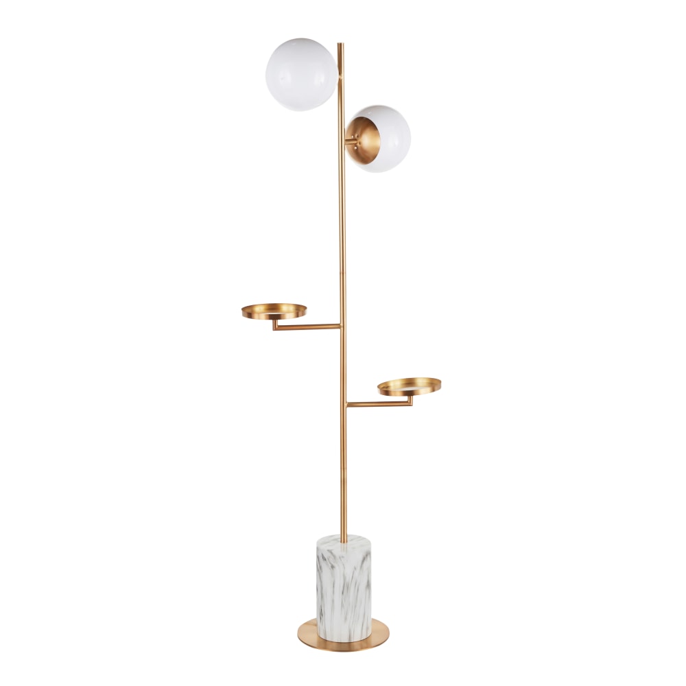 LumiSource Butler Floor Lamp, 61-1/4inH, White Shade/Gold Base