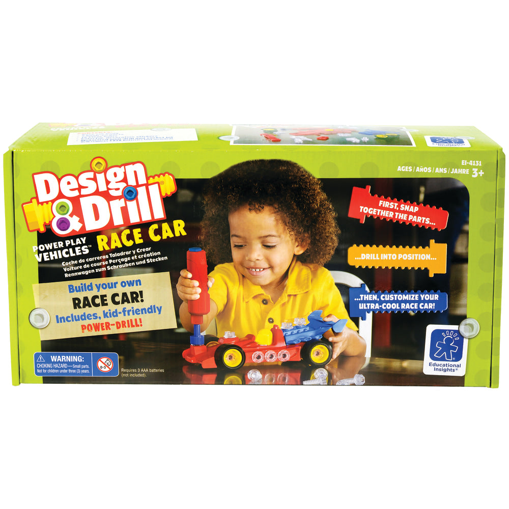 Educational Insights Design & Drill Power Play Vehicles Race Car Set, Multicolor, Pre-K To Grade 1
