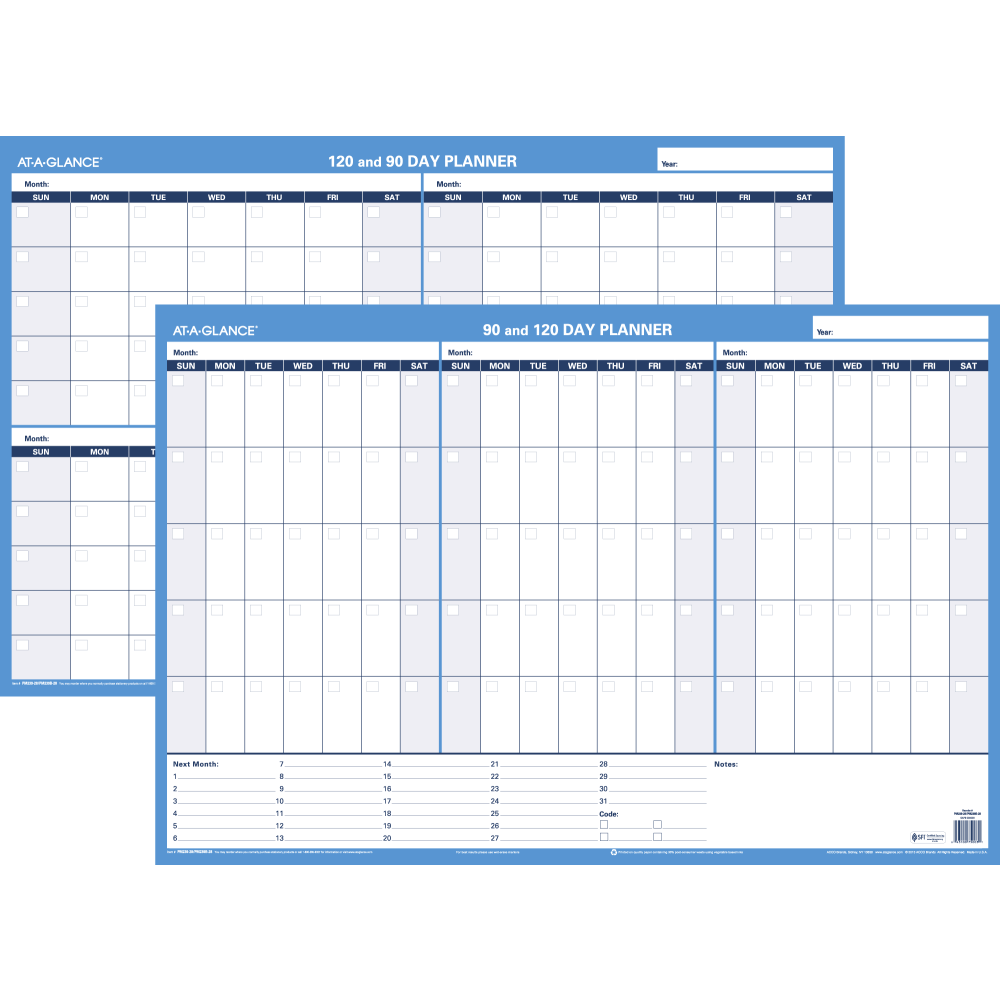 AT-A-GLANCE 30% Recycled Undated Erasable/Reversible Wall Planner, 90/120 Day, 36in x 24in, Black/Blue, PM-239-28