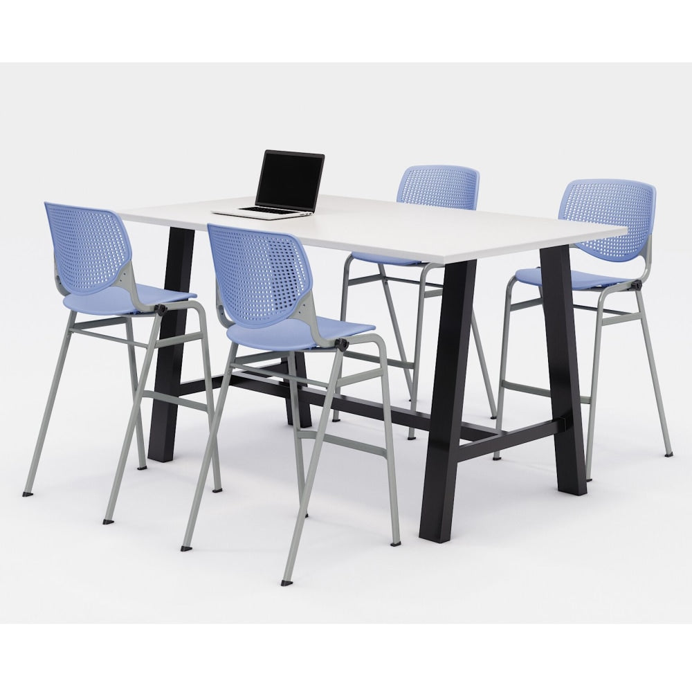 KFI Studios Midtown Bistro Table With 4 Stacking Chairs, 41inH x 36inW x 72inD, Designer White/Peri Blue