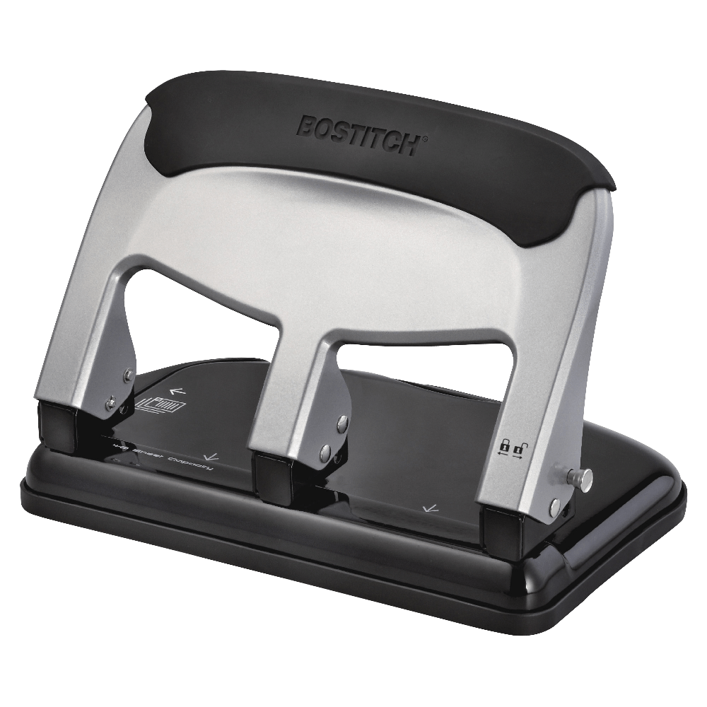 Bostitch EZ Squeeze 3-Hole Punch, Black/Silver