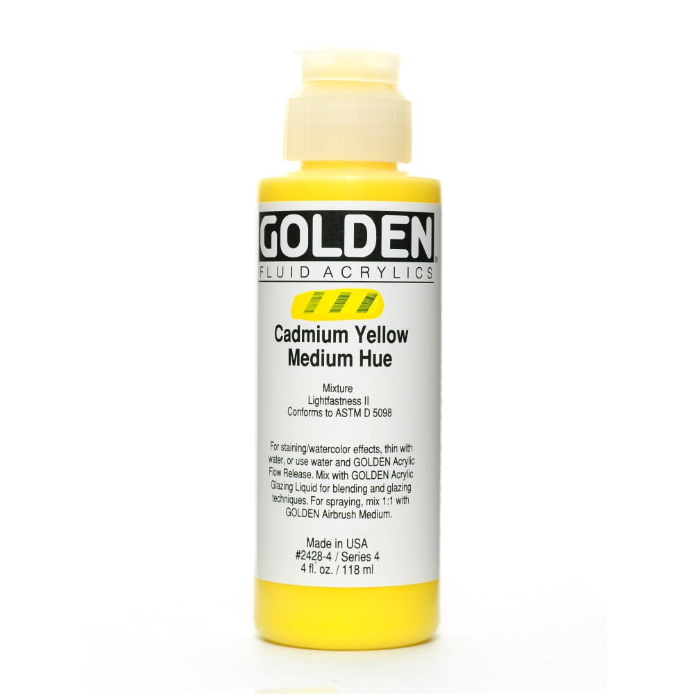 Golden Fluid Acrylic Paint, 4 Oz, Cadmium Yellow Medium Hue