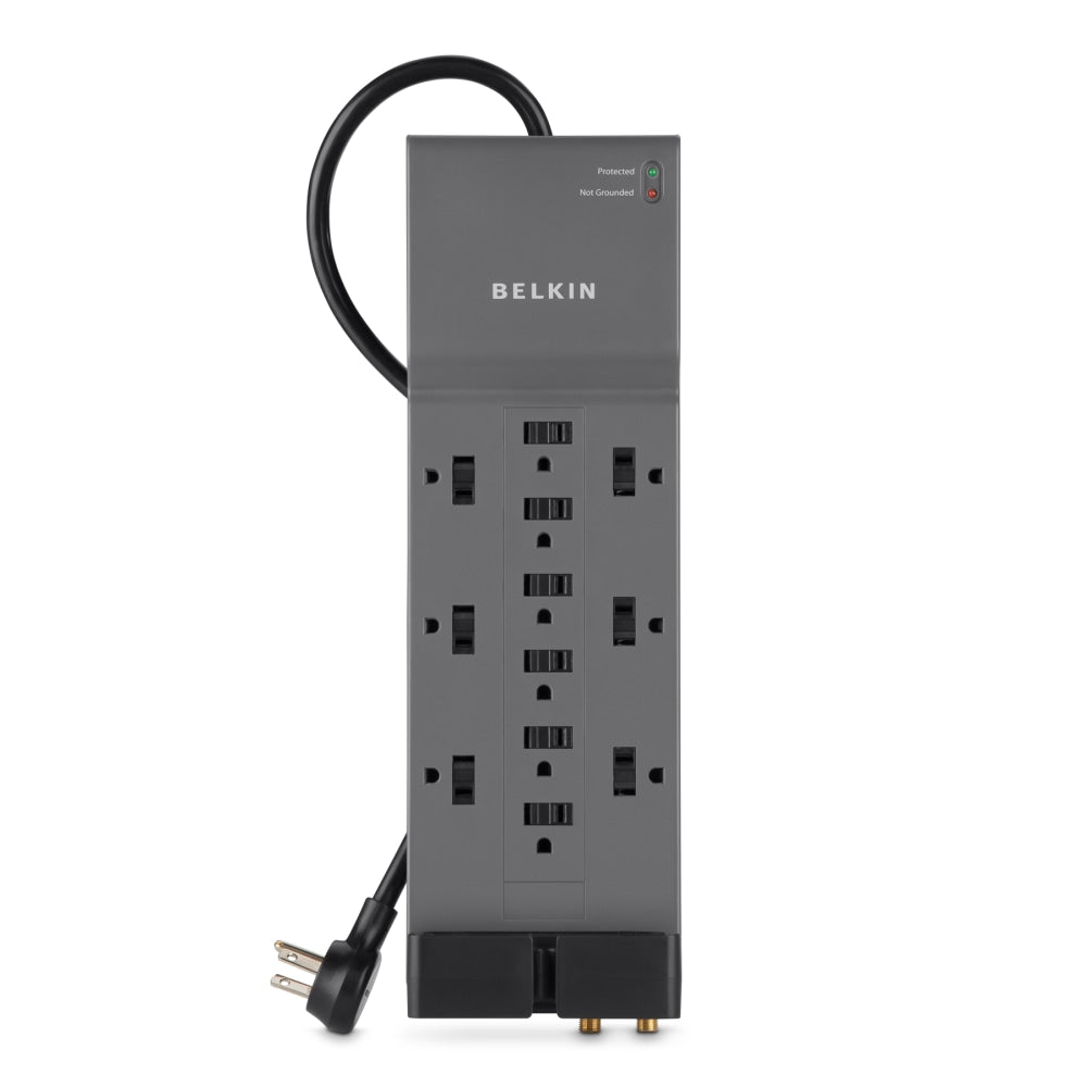 Belkin Home/Office Series Surge Protector, 12 Outlets, Phone Line And Coaxial Protection, 8ft Cord, 3780 Joules, Black