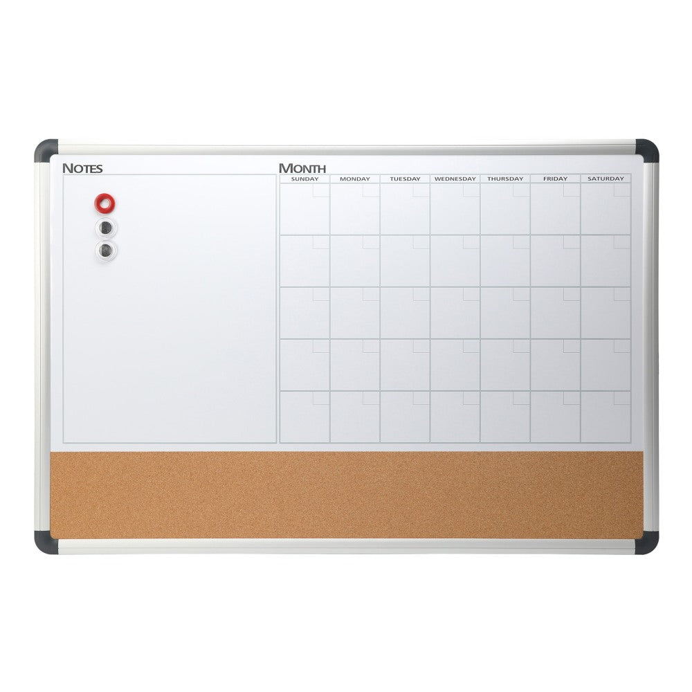 Realspace Magnetic Dry-Erase Whiteboard/Cork Calendar Board, 24in x 36in, Silver Aluminum Frame