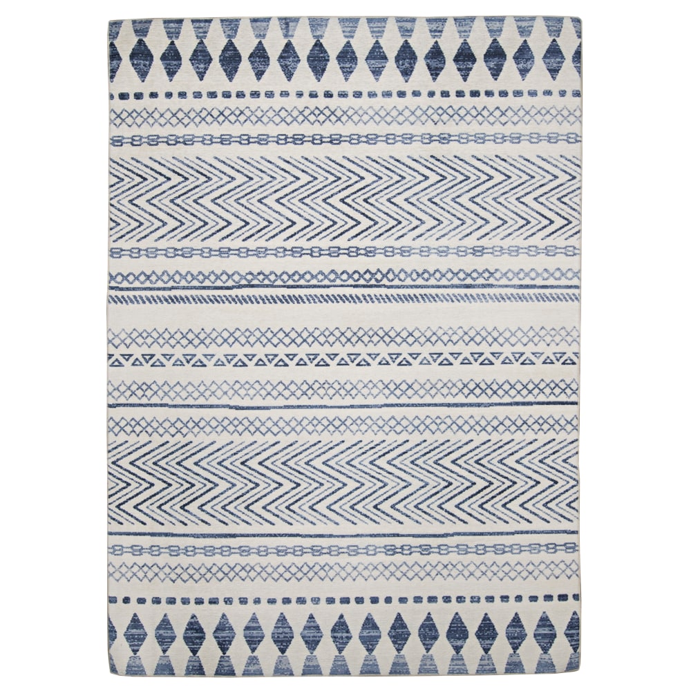 Linon Washable Outdoor Area Rug, Gebert, 3ft x 5ft, Ivory/Blue