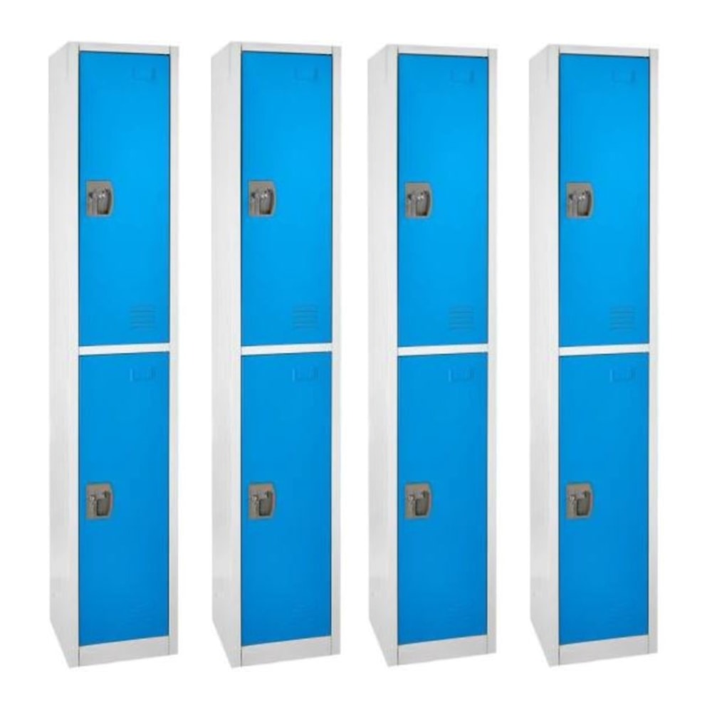 Alpine 2-Tier Steel Lockers, 72inH x 12inW x 12inD, Blue, Set Of 4 Lockers