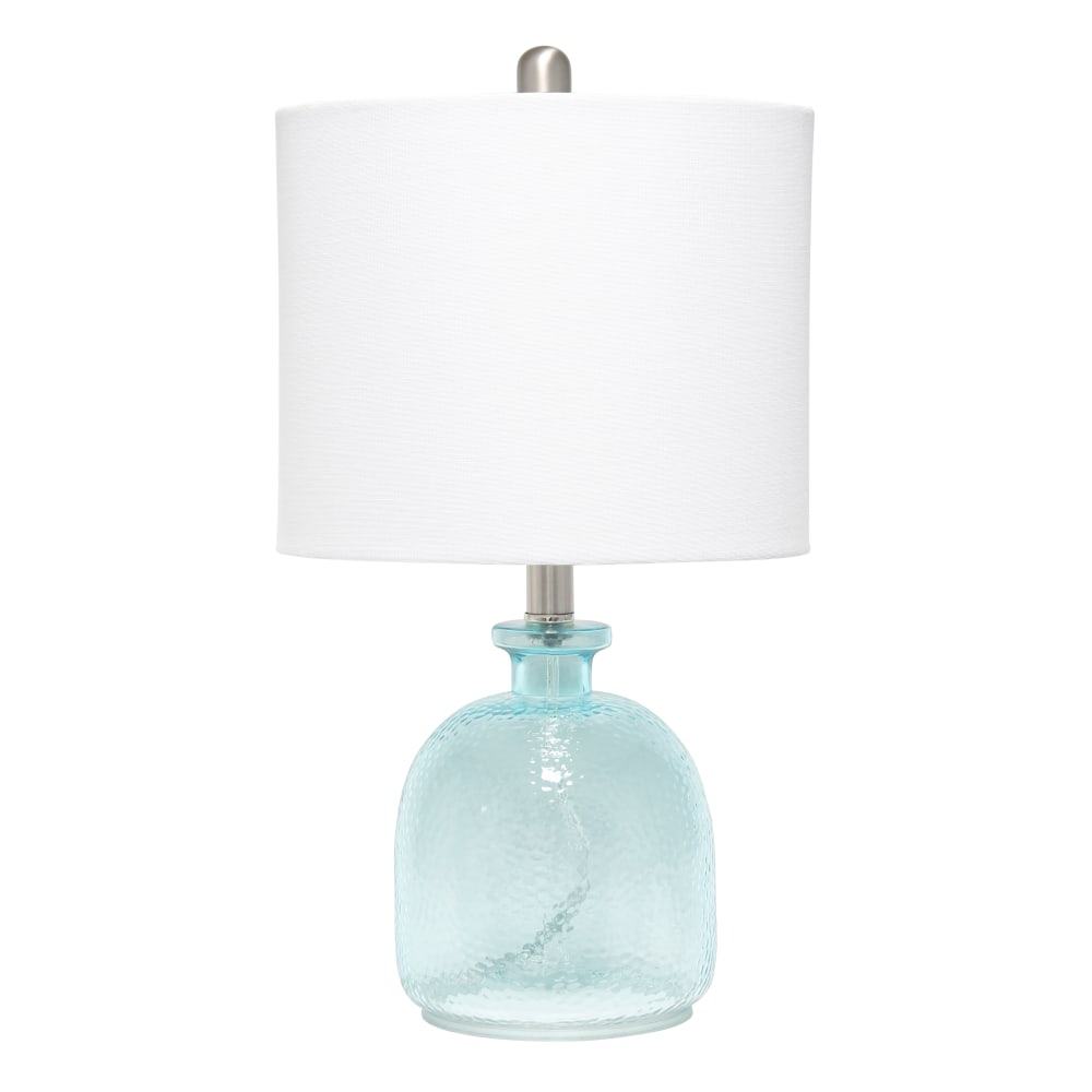 Lalia Home Hammered Glass Jar Table Lamp, 20inH, White Shade/Clear Blue Base
