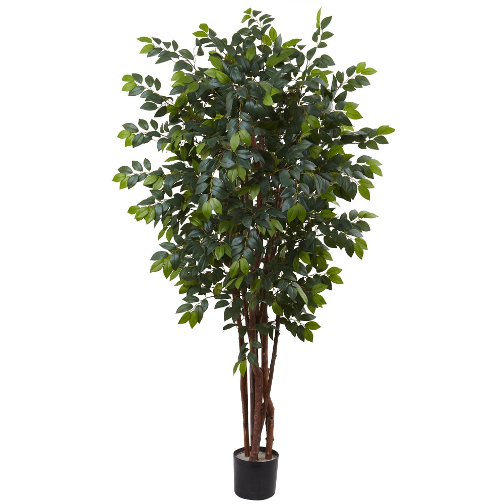 Nearly Natural 7ftH Artificial Sakaki Silk Tree With Pot, Green/Black