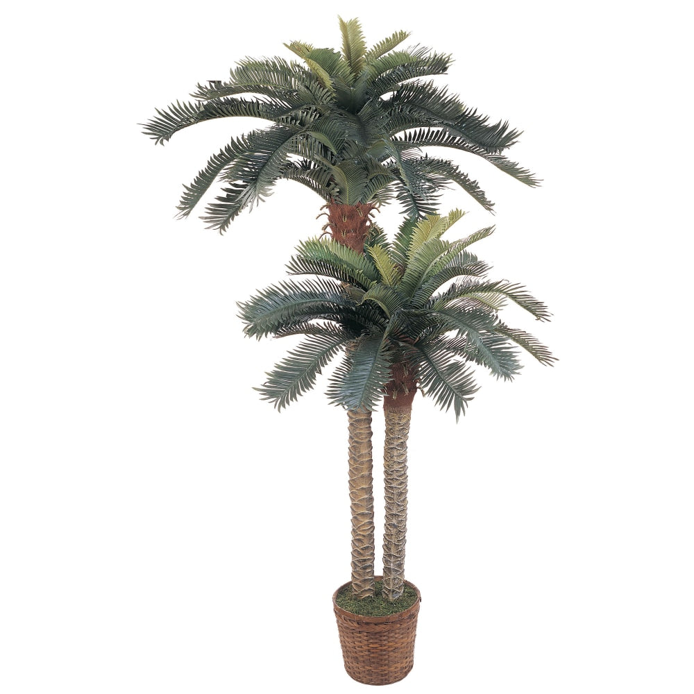 Nearly Natural 6ftH Silk Double-Potted Sago Palm Trees With Basket, Green