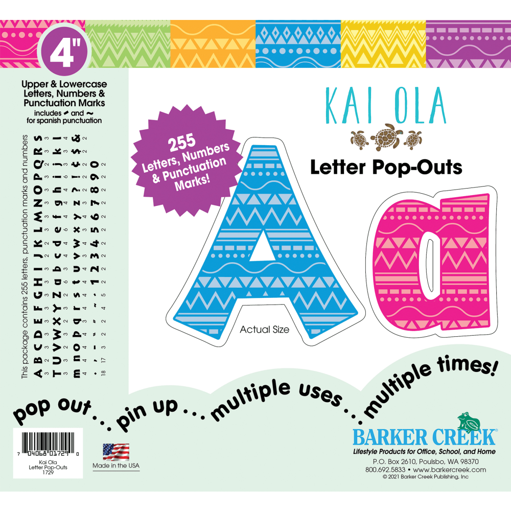 Barker Creek Letter Pop-Outs, 4in, Kai Ola, Set Of 255