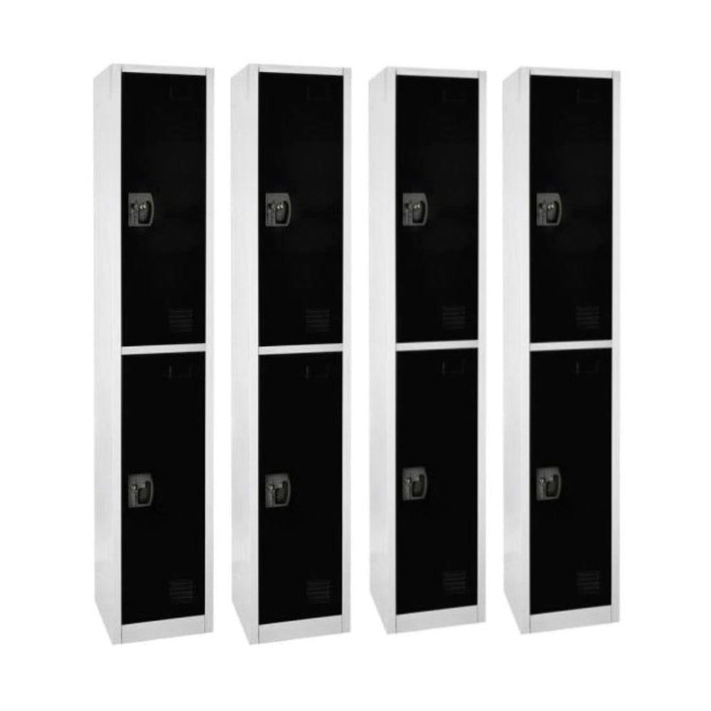Alpine 2-Tier Steel Lockers, 72inH x 12inW x 12inD, Black, Set Of 4 Lockers
