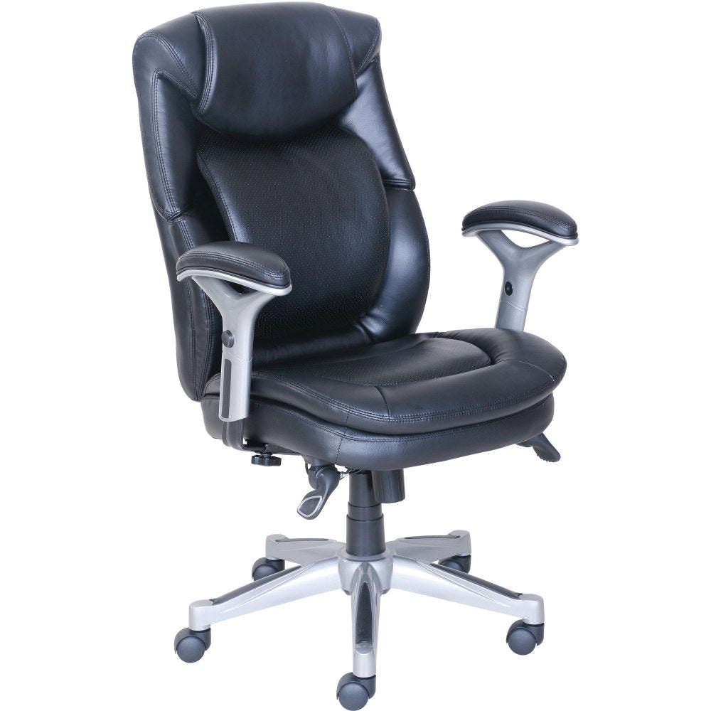 Lorell Wellness by Design Ergonomic Bonded Leather Executive Chair, With Flexible Kinetic Lumbar, Black