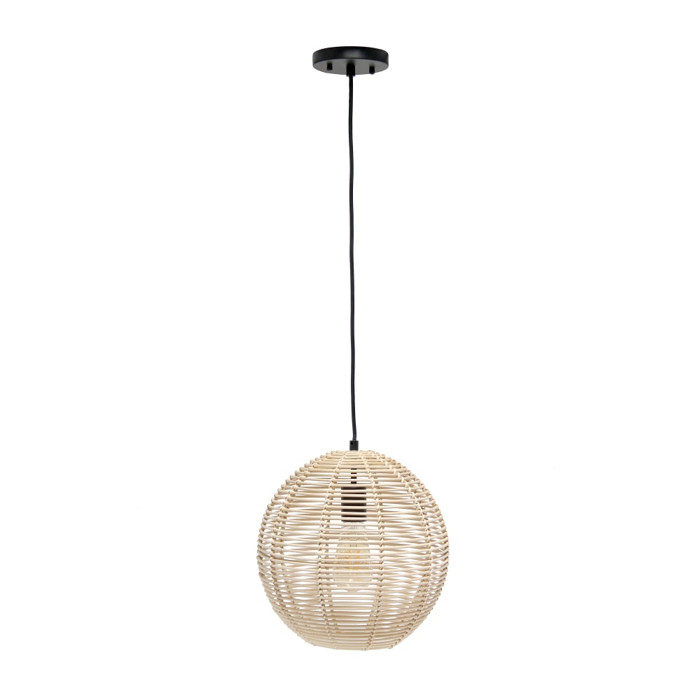 Lalia Home Ball-Shaped Rattan Pendant, 16inW, Rattan Shade/Brushed Nickel Base