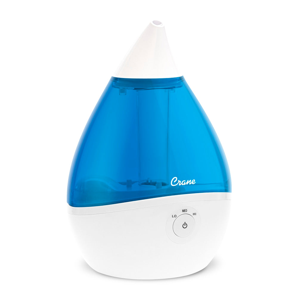 Crane Droplet Ultrasonic Cool Mist Humidifier, 0.5 Gallons, 6 3/4in x 6 3/4in x 10 1/2in, Blue/White