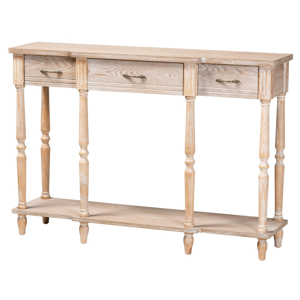 Baxton Studio Classic And Traditional French Provincial 3-Drawer Console Table, 33-15/16inH x 48inW x 13inD, Whitewashed Oak Brown