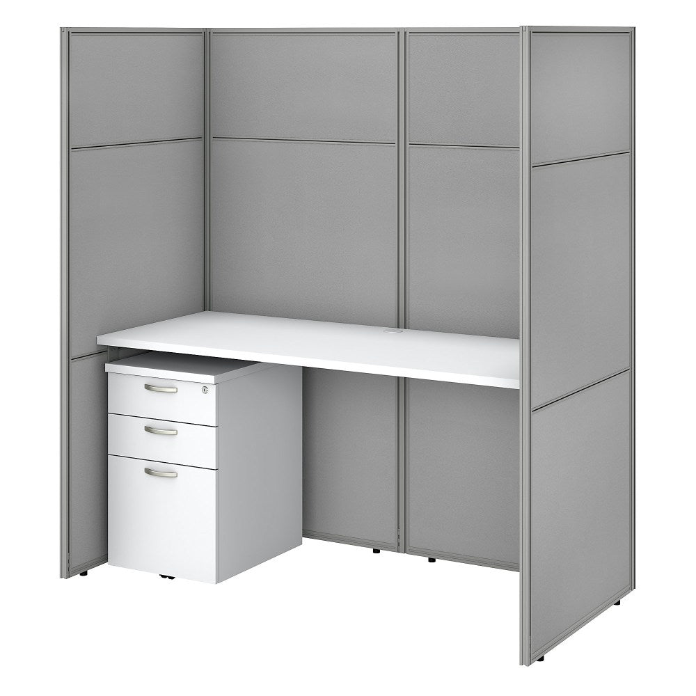 Bush Business Furniture Easy Office 60inW Cubicle Desk Workstation With File Cabinet And 66inH Closed Panels, Pure White/Silver Gray, Standard Delivery