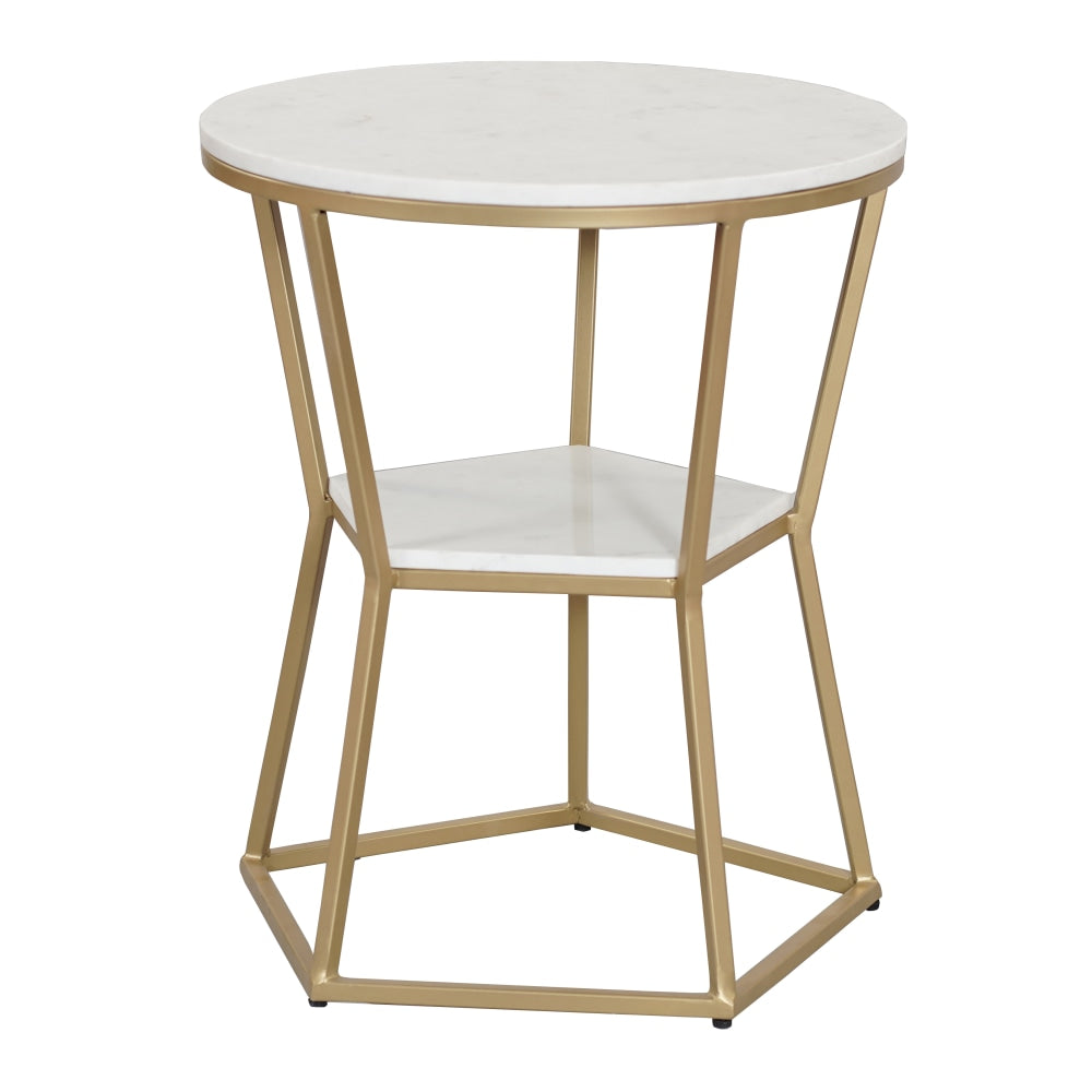 Coast to Coast Mina Topped End Table, 24inH x 20inW x 20inD, Marigold White/Gold