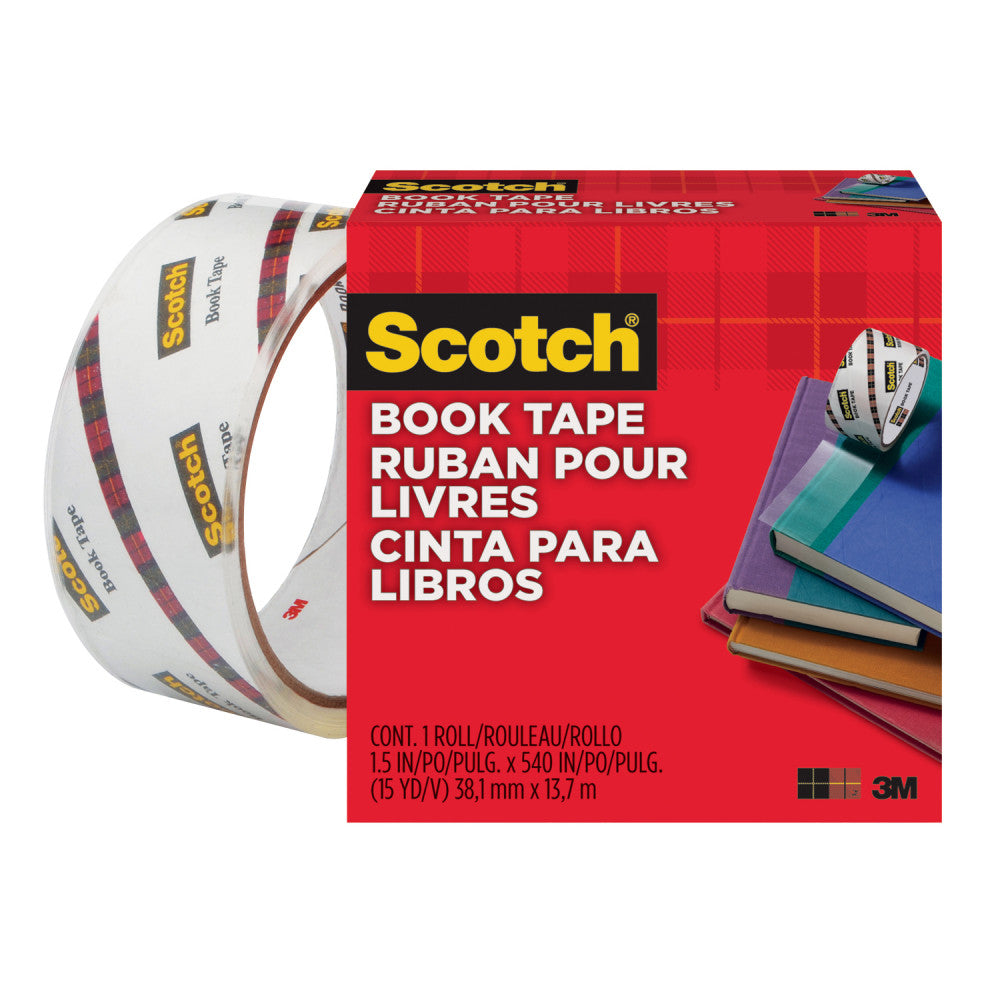 Scotch Book Tape, 1-1/2 in x 540 in, 1 Tape Roll, Clear, Home Office and School Supplies