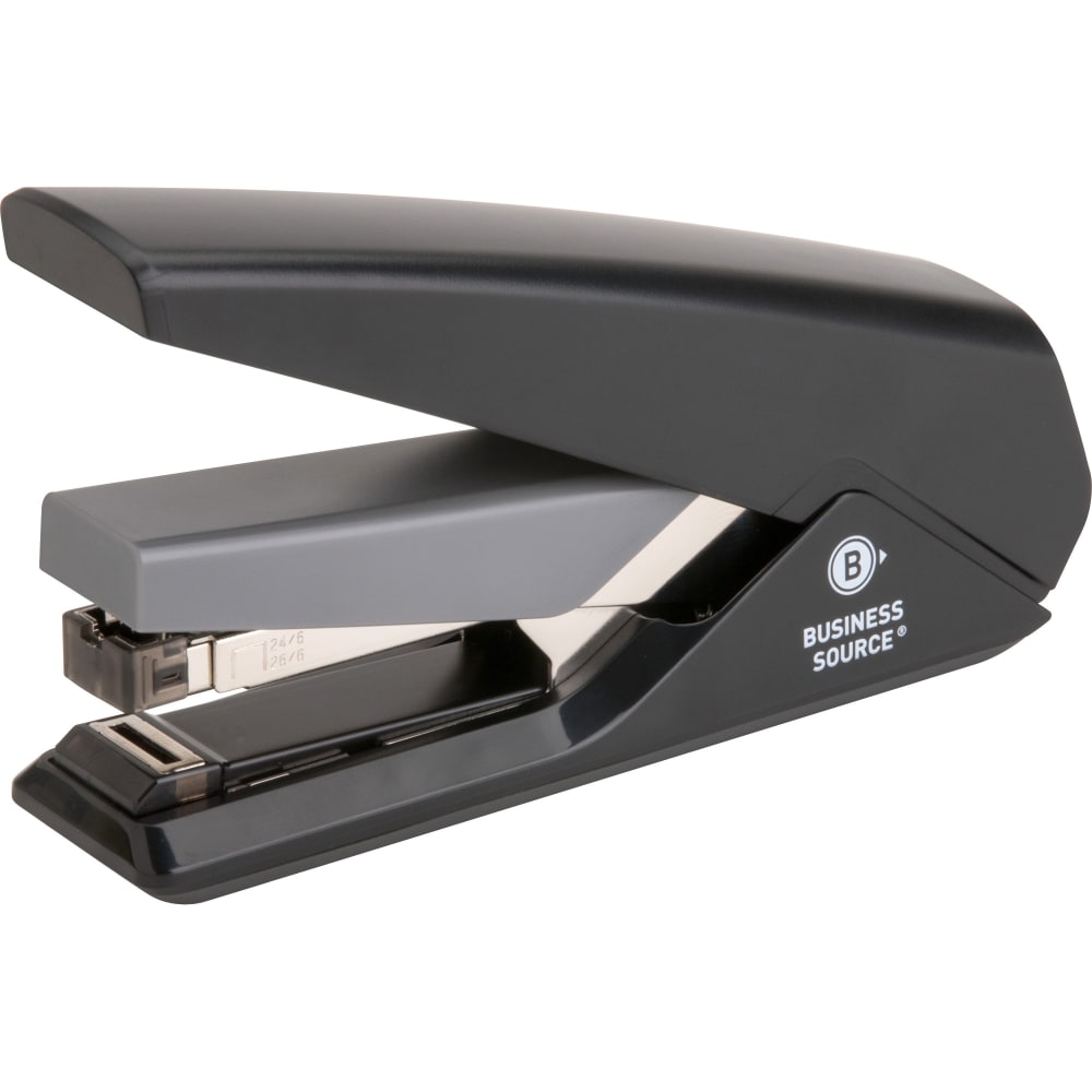 Business Source Full Strip Flat-Clinch Stapler - 30 of 20lb Paper Sheets Capacity - 210 Staple Capacity - Full Strip - 1/4in Staple Size - 1 Each - Black