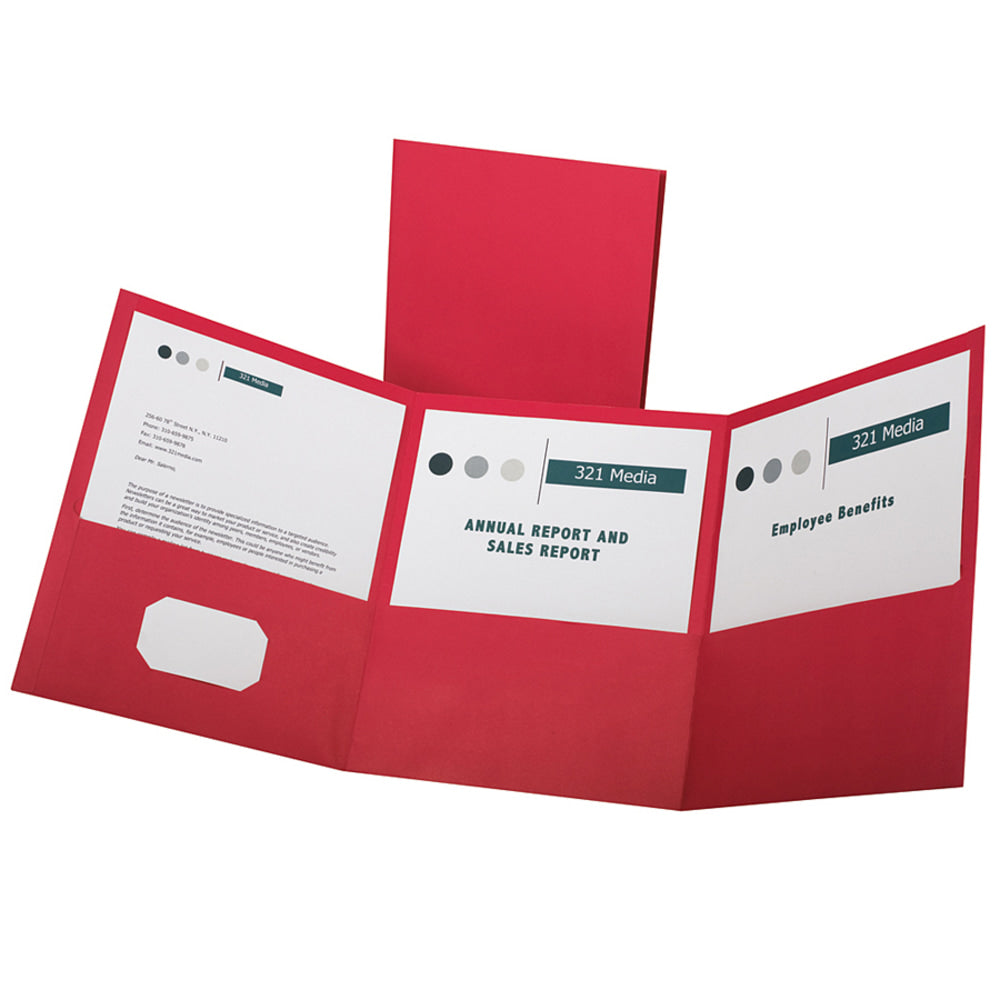 Oxford Tri-Fold Executive Pocket Folders, Letter Size, Red, Pack Of 20
