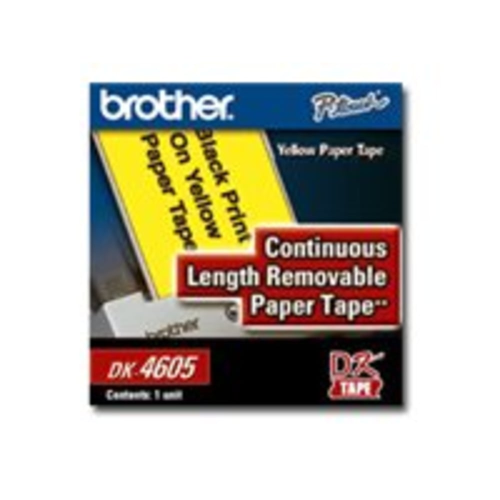 Brother DK4605 - Black on Yellow Removable Continuous Length Paper Tape - 2.44in Width x 100 ft Length - Direct Thermal - Yellow - 1 Roll
