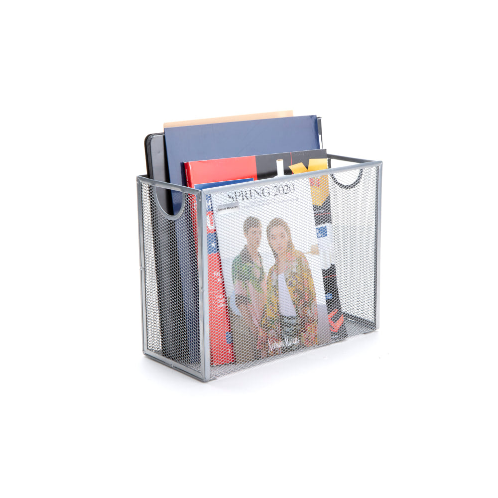 Mind Reader Network Collection Vertical File Storage Basket, 9-3/4inH x 5-1/4inW x 12inD, Silver