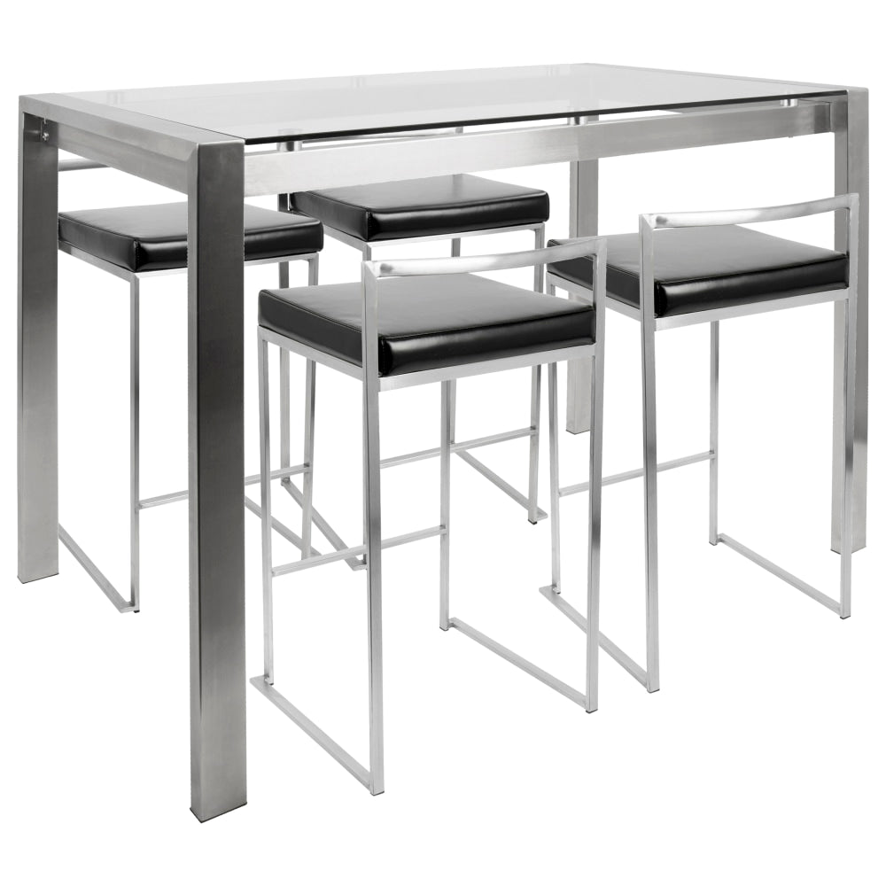 Lumisource Fuji Counter-Height Table With 4 Stools, Black/Stainless Steel