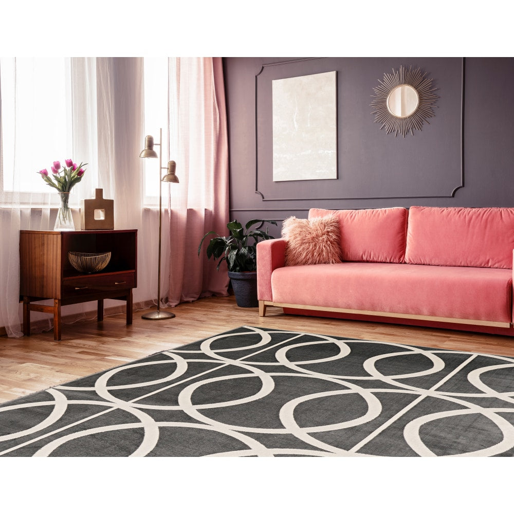 Linon Paramount Area Rug, 8ft x 10ft, Arabesque Gray/Ivory