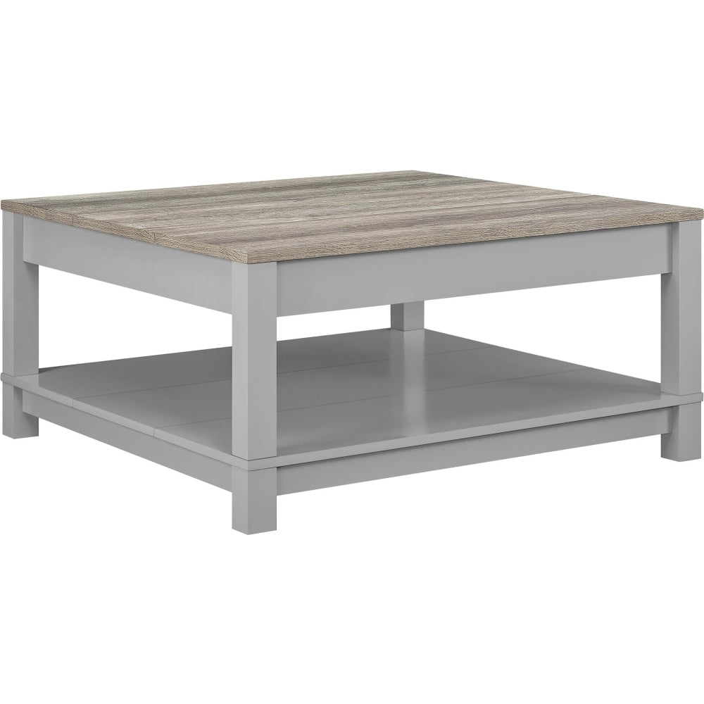 Ameriwood Home Carver Coffee Table, Square, 17inH x 35inW x 35inD, Weathered Oak/Gray