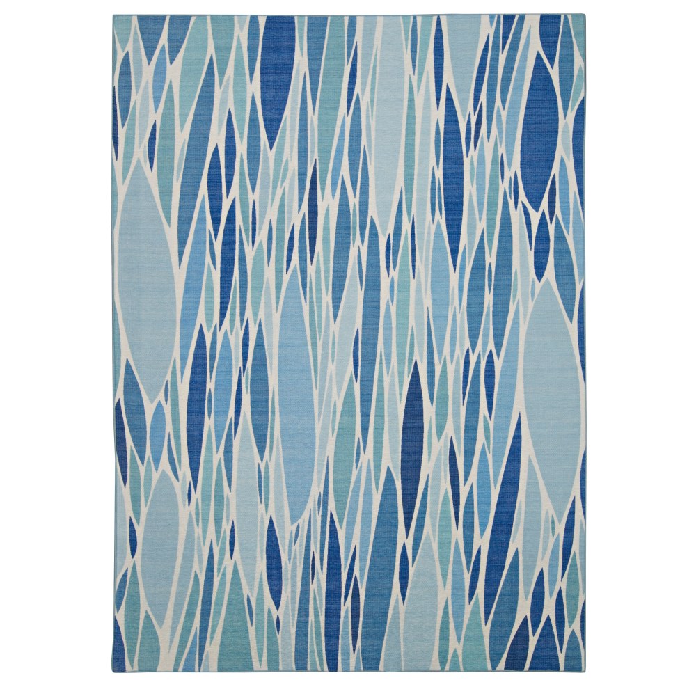 Linon Washable Outdoor Area Rug, Latona, 7ft x 9ft, Blue/Ivory
