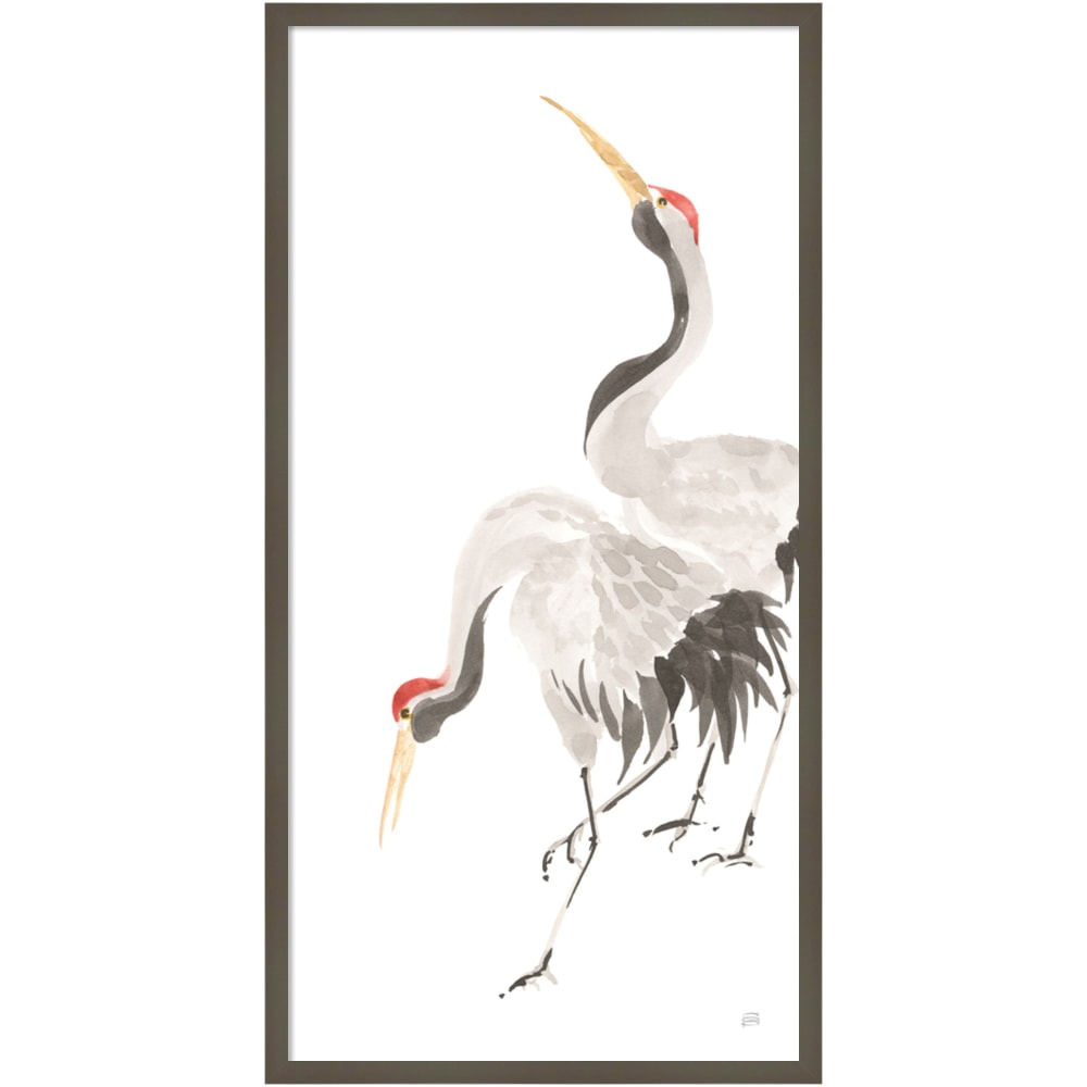 Amanti Art Scroll Crane IV by Chris Paschke Wood Framed Wall Art Print, 21inW x 41inH, Gray