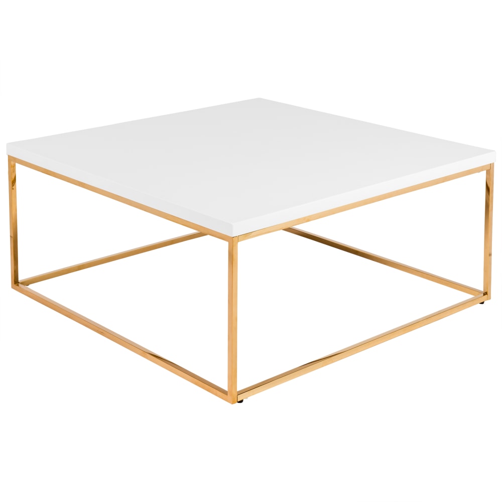 Eurostyle Teresa Square Coffee Table, 15-1/2inH x 35-1/2inW x 35-1/2inD, High Gloss Gold/White