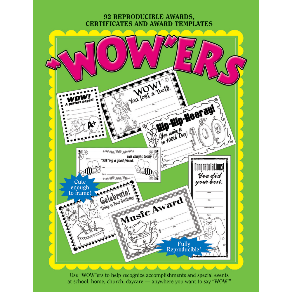 Barker Creek WOWers Reproducible Awards Book, 8 1/2in x 11in, Assorted Colors, Preschool - Grade 6