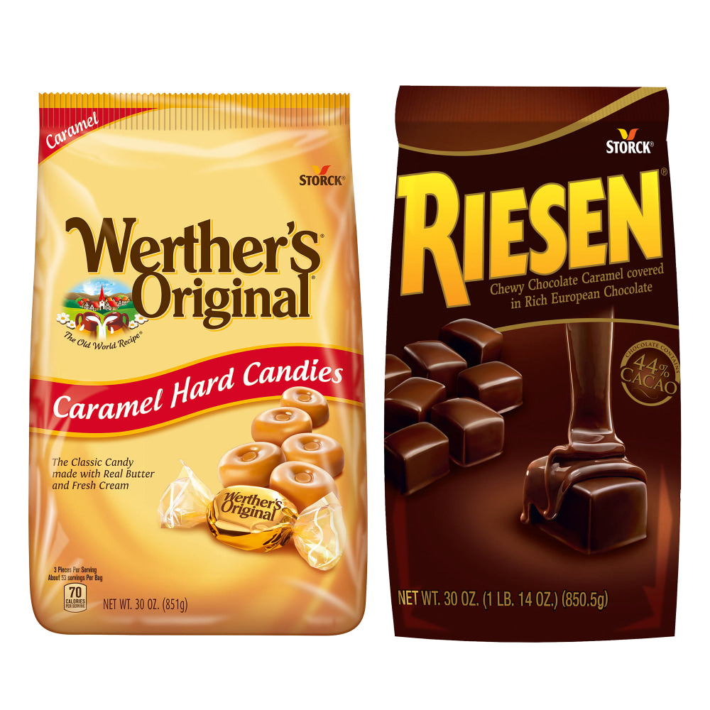 Werthers Original Caramel Hard Candies And Riesen Caramel Chocolates, 30 Oz Bags, Pack Of 2 Bags