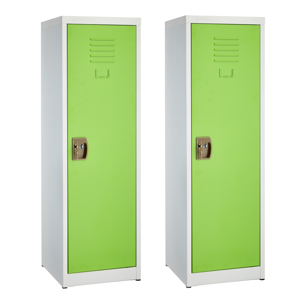Alpine Kids' 1-Tier Steel Lockers, 48inH x 15inW x 15inD, Green, Set Of 2 Lockers