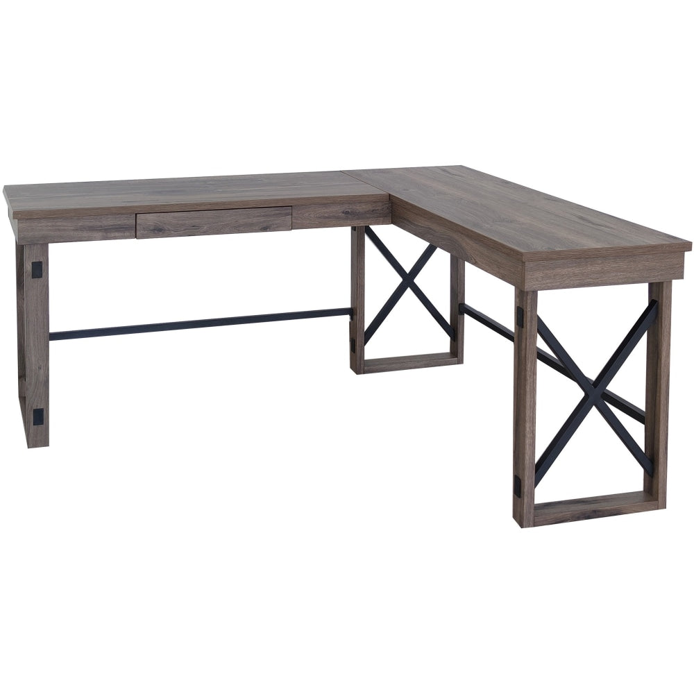 LYS L-Shaped Industrial Desk - For - Table TopL-shaped Top - 200 lb Capacity x 52.13in Table Top Width x 19.75in Table Top Depth - 29.50in Height - Assembly Required - Aged Oak - Medium Density Fiberboard (MDF) - 1 Each
