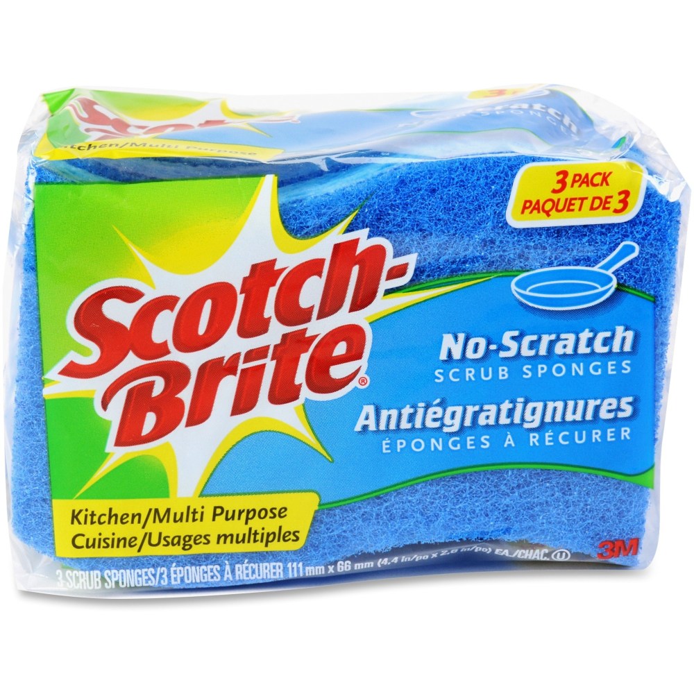 Scotch-Brite No Scratch Scrub Sponges - 2.8in Height x 4.5in Width x 4.5in Length x 590 mil Thickness - 8/Carton - Blue