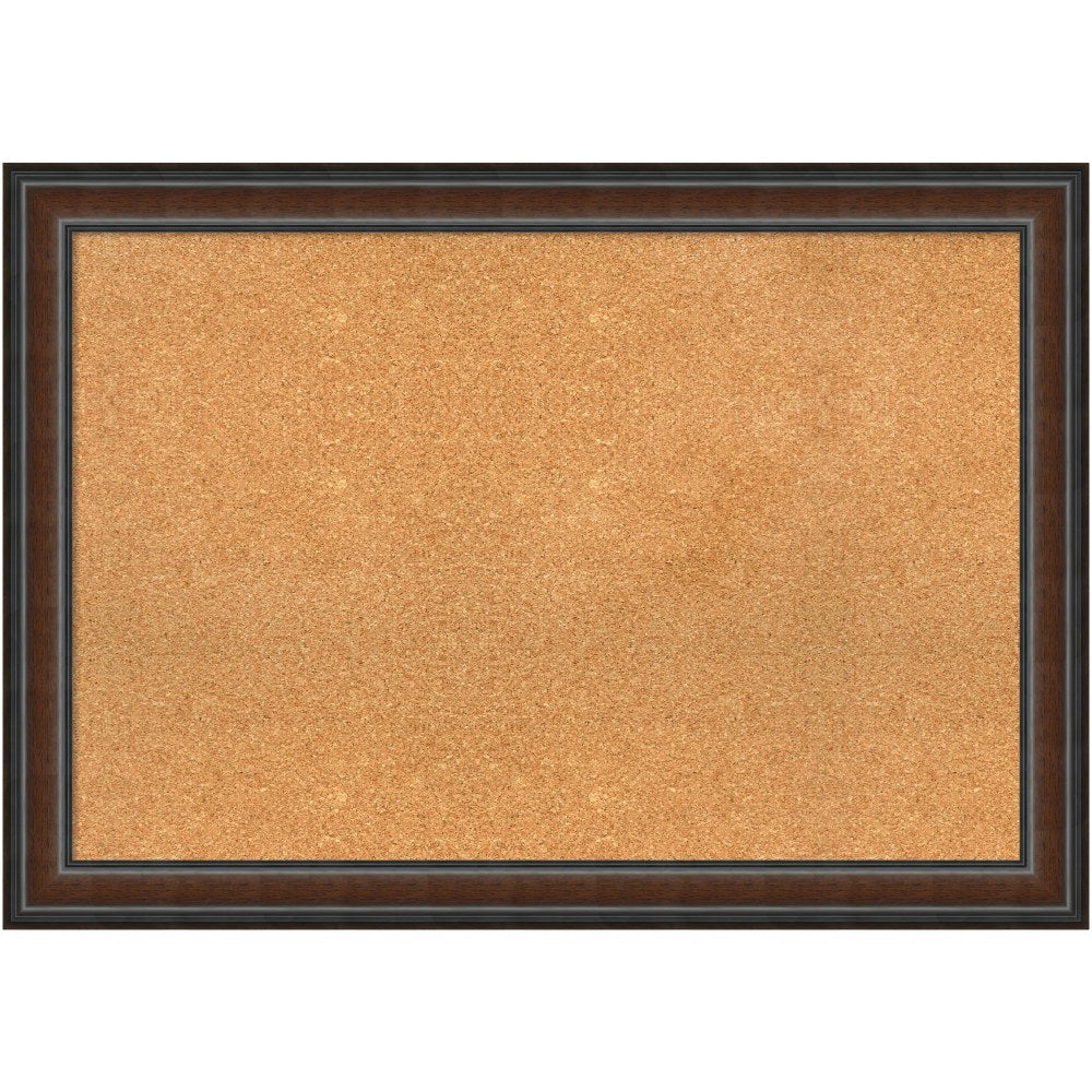 Amanti Art Cork Bulletin Board, 41in x 29in, Natural, Cyprus Walnut Wood Frame