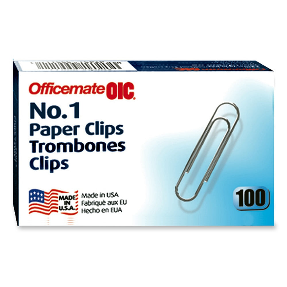 OIC Paper Clips, Box Of 100, No. 1, Silver